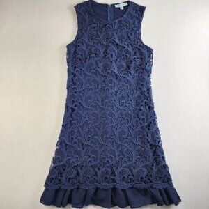 She+Sky Dress Womens Small Blue Lace High Neck Short Sleeveless Party Lined Cute